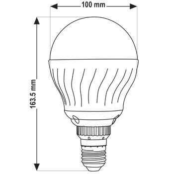 تصویر ابعادی لامپ ال‌ای‌دی LED گرد (کروی) 25 وات پارس شهاب