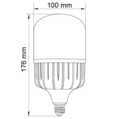 تصویر ابعادی لامپ ال‌ای‌دی LED استوانه‌ای 30 وات پارس شهاب