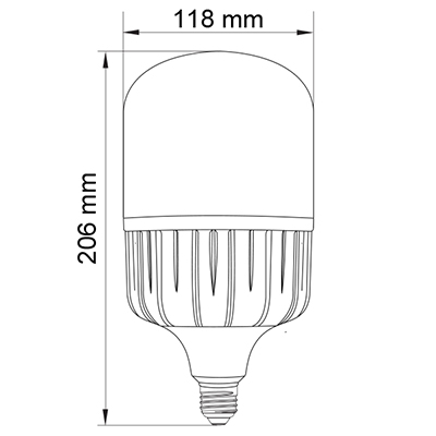 تصویر ابعادی لامپ ال‌ای‌دی LED استوانه‌ای 40 وات پارس شهاب