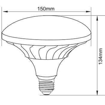 تصویر ابعادی لامپ ال‌ای‌دی LED سفینه‌ای 40 وات پارس شهاب