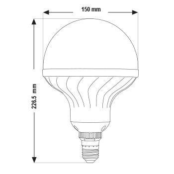 تصویر ابعادی لامپ ال‌ای‌دی LED گرد (کروی) 50 وات پارس شهاب