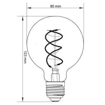 تصویر ابعادی لامپ ال‌ای‌دی LED ادیسونی مارپیچ دوتایی 5 وات پارس شهاب