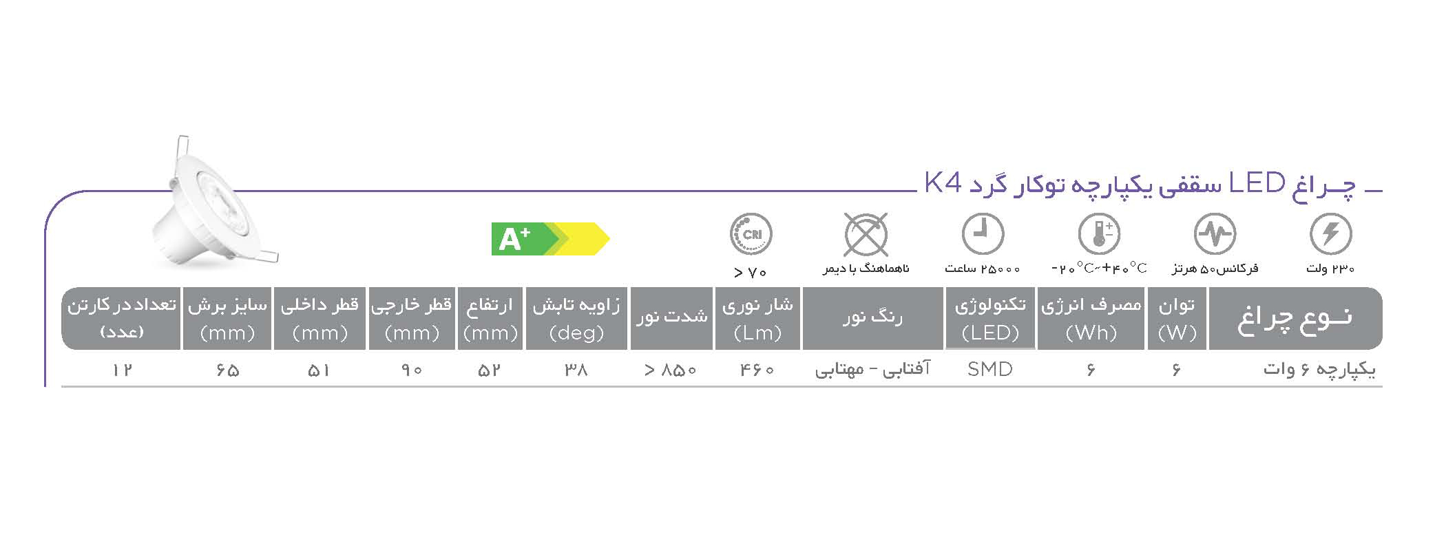 چراغ سقفی یکپارچه پارس شهاب