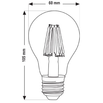 تصویر ابعادی لامپ ال‌ای‌دی LED فیلامنتی 8 وات پارس شهاب